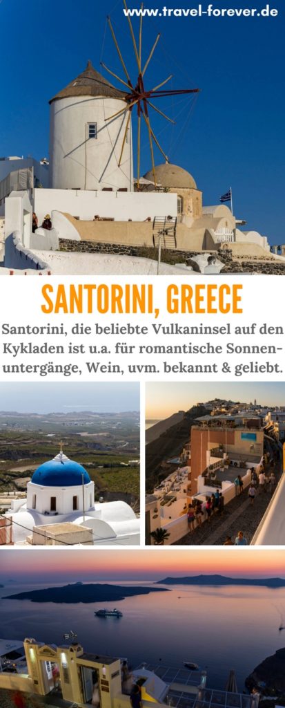 Santorini, Griechenland - Die romantische Insel der Kykladen-Region, deren Kraterrand bebaut und bewohnt ist, lädt zu einigen entspannten Tagen ein. Im Beitrag erzähle ich unter anderem von den Sehenswürdigkeiten Santorinis. | Griechische Inseln | Kykladen | Thira | griechischer Wein | Griechenland Urlaub | Strände Kykladen | Vulkan |